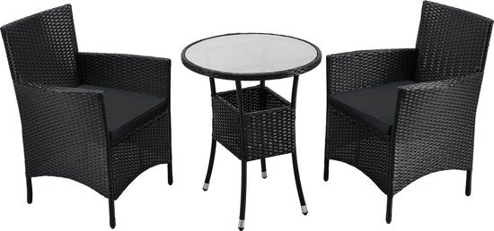 Polyrotan Balkonset - Bayamo - 3 Stück - Schwarz