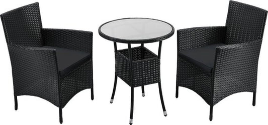 Polyrotan Balkonset - Bayamo - 3 Stück - Schwarz
