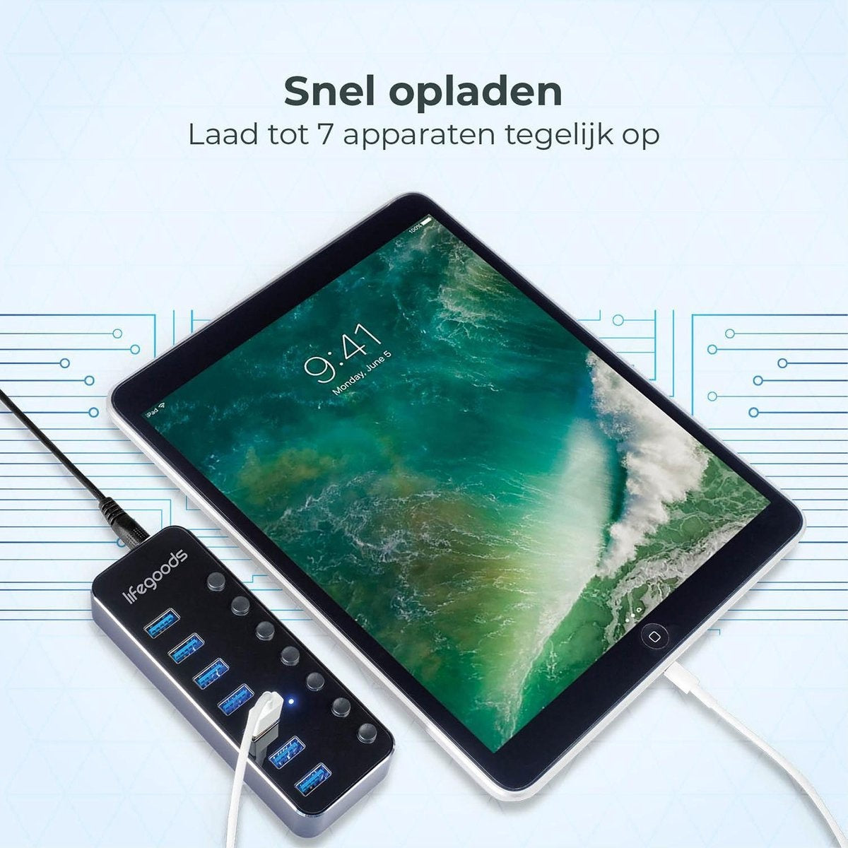 Auronic USB Hub 3.0 - USB Splitter mit 7 Ports - mit Netzteil - 5 GBPs - Led-Anzeige - Schwarz