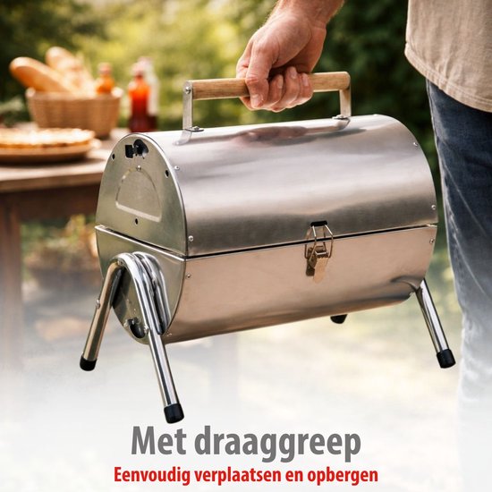 alpina Holzkohlegrill - Tragbarer Grill mit Griff - Campinggrill mit Belüftung und Verriegelungsclip - Holzkohlegrill Kompakt 38 x 30 x 19 cm - Edelstahl