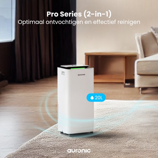 Auronic Luftentfeuchter und Luftreiniger - Pro Series - 20L pro Tag - Waschtrockenfunktion - Schlafzimmer, Badezimmer und Wohnzimmer - Weiß