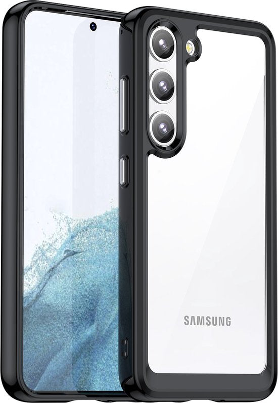 Podec Case passend für Samsung Galaxy S23 Schwarz und Transparent Handyhülle - Anti-Shock Case Cover mit 2x Displayschutzfolie