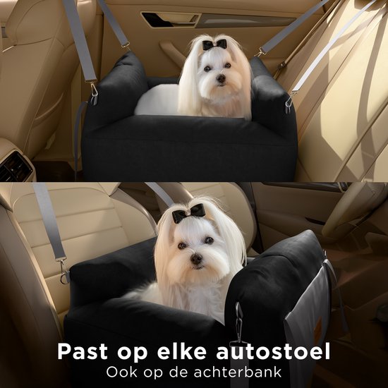 CozySense® Hundesitz für das Auto – Hundekorb für kleine Hunde – Für den Vorder- und Rücksitz – Waschbarer Bezug & auch als Tragetasche verwendbar – Schwarz/Grau