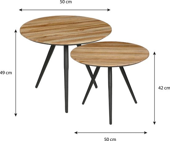 Mica Decorations Jailey Beistelltisch - 2er-Set - H49 x Ø50 cm - Recyceltes Holz - Braun