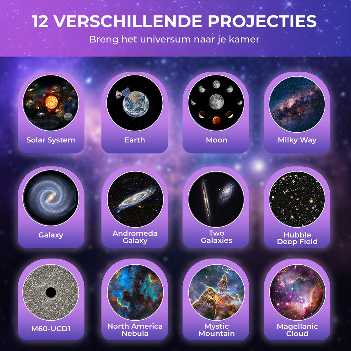 MostEssential Premium 12-in-1-Projektorlampe - 360° - 3000 lm - Schwarz + Weiß