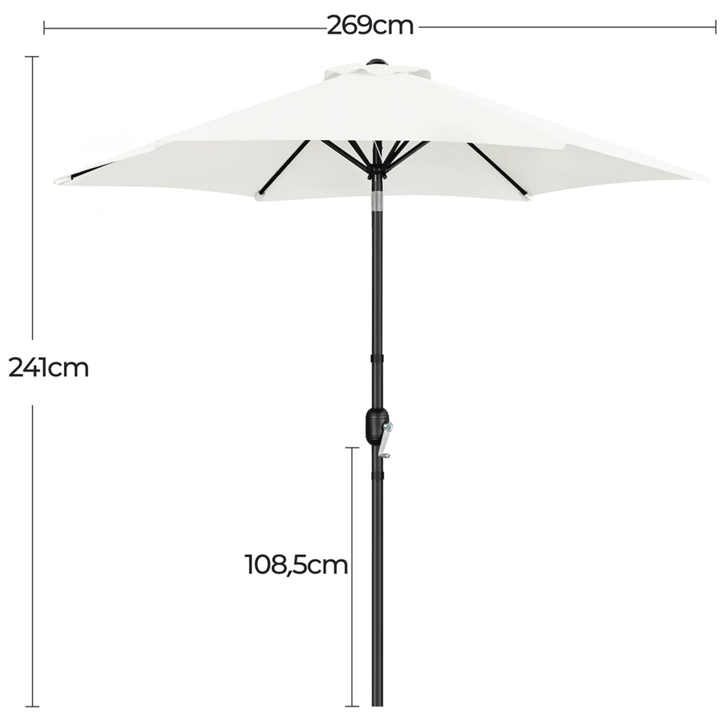 Yaheetech Sonnenschirm mit Ständer und Neigungsfunktion, ø 269 cm – UV-Schutz UPF50+ – Cremeweiß