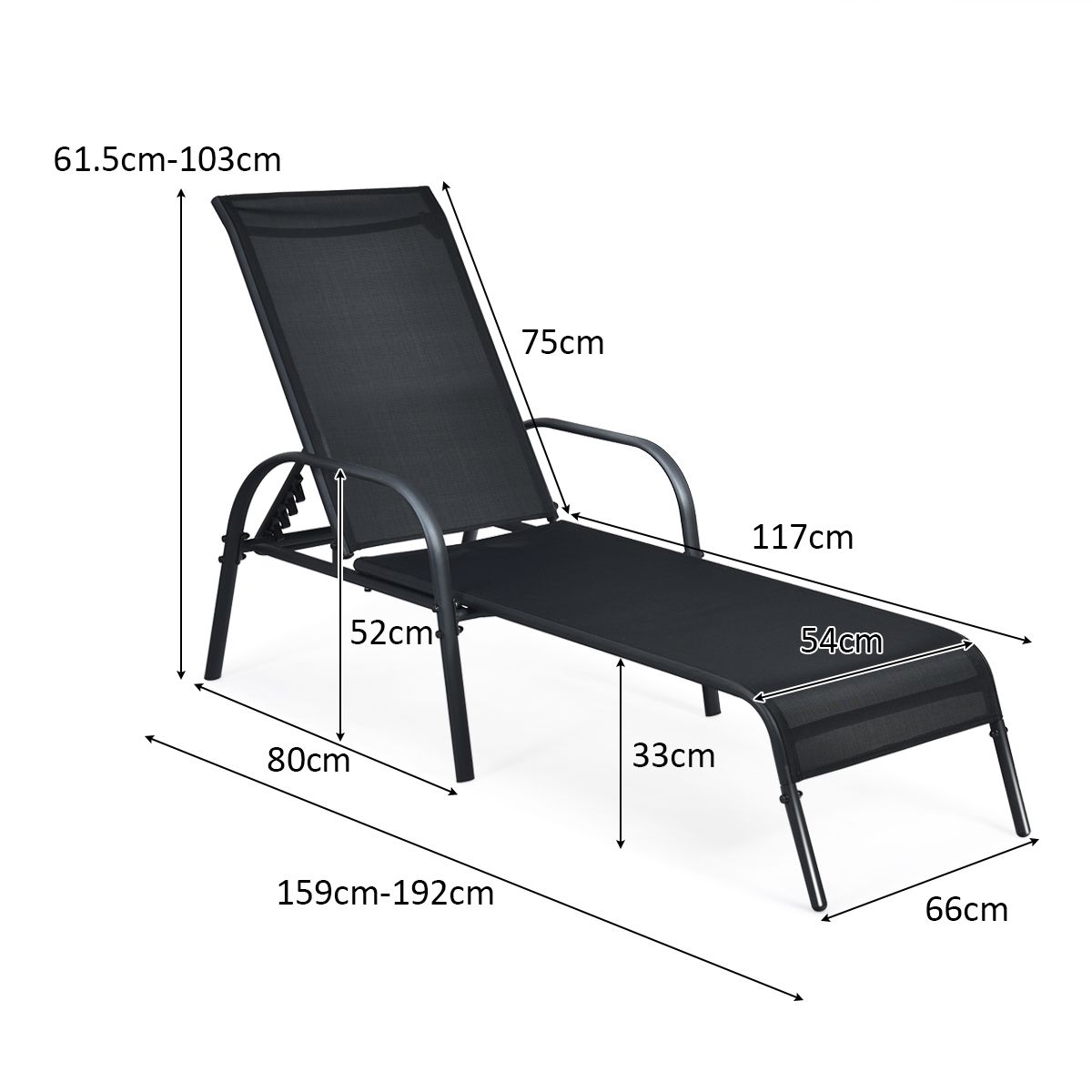 Coast Adjustable Lounger - bis zu 160 kg - 5 Ständer - 192 x 66 x 61 cm - Schwarz