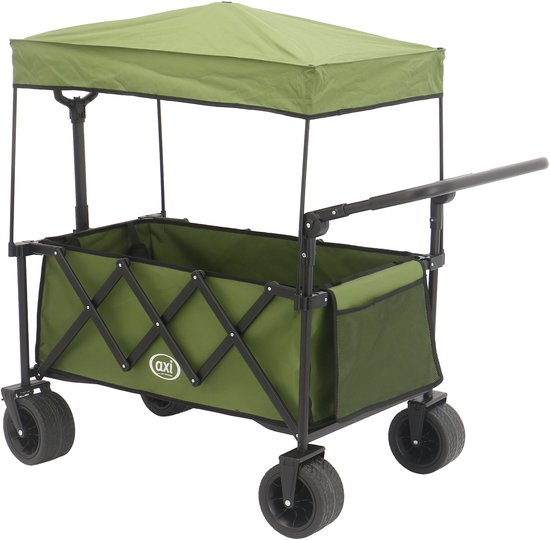 AXI SB221 Zusammenklappbarer Handwagen mit Dach – Grün – Mit Zugstange, Bremsen und Schutzhülle – 100 kg Tragkraft – Leicht zu transportieren – Metall