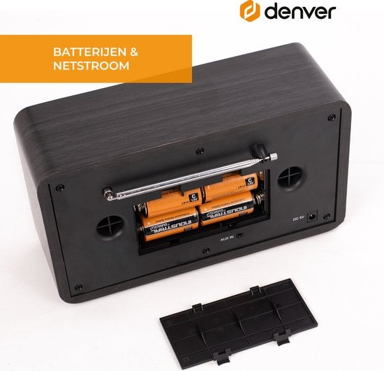 Denver DAB Radio - Modell 2023 - Retro-Radio - Bluetooth - DAB+/ FM - dimmbar - Batterien & Netz - DAB18 - Dunkelgrau
