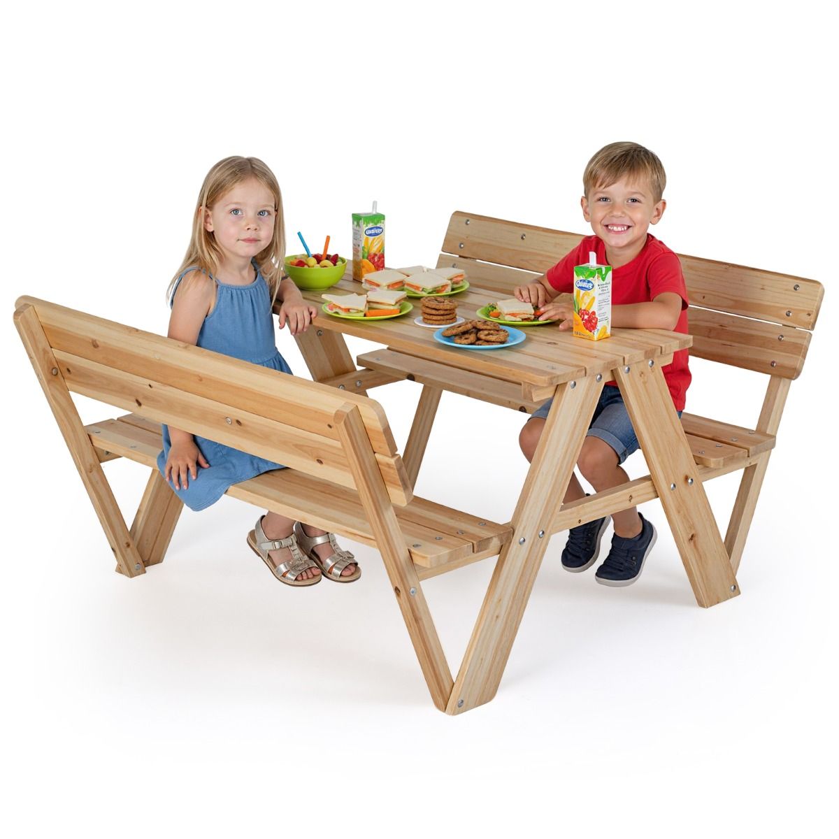 Coast Kinderpicknicktisch – Kleinkindertisch und Sitzbank-Set aus Holz – mit Rückenlehne – naturfarben