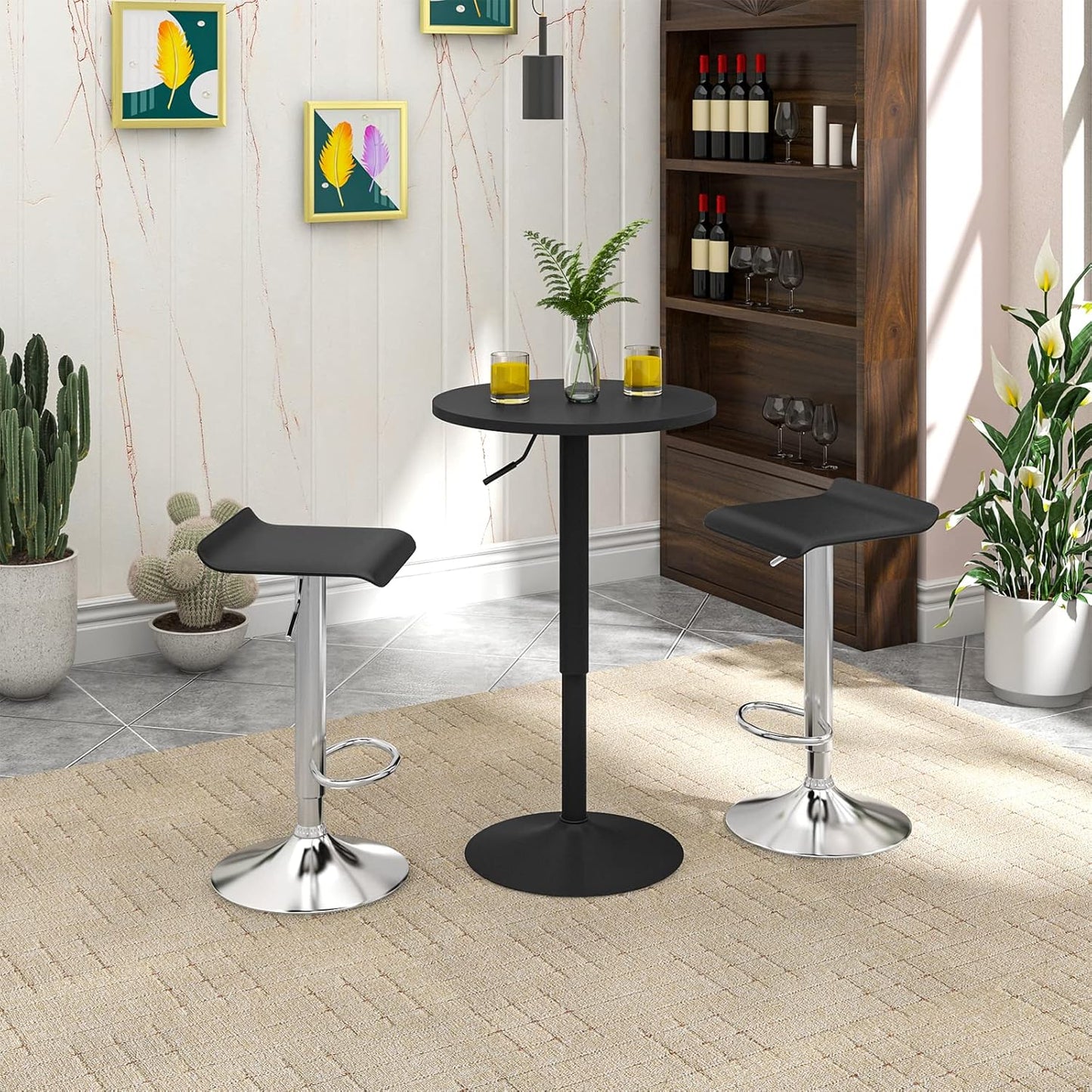 WOLTU Bartisch – Stehtisch – Höhenverstellbar 70–91 cm – Schwarz