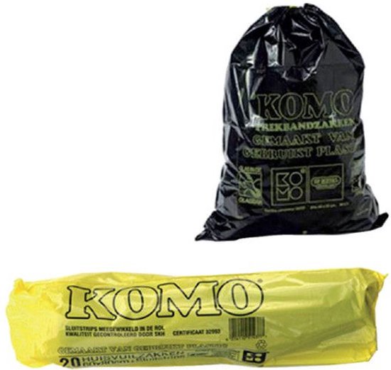 KOMO Müllbeutel mit Zugschnur – 60 Liter – 15 Stück