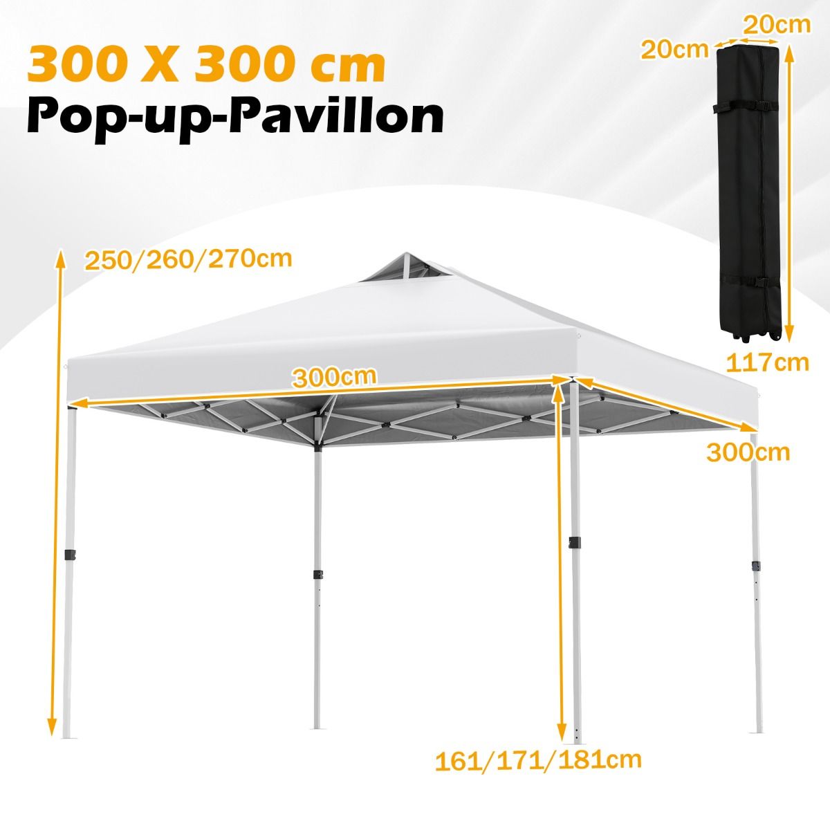 Coast Pop-up-Partyzelt – 3 x 3 m – mit Sandsäcken, Heringen und Tragetasche – weiß