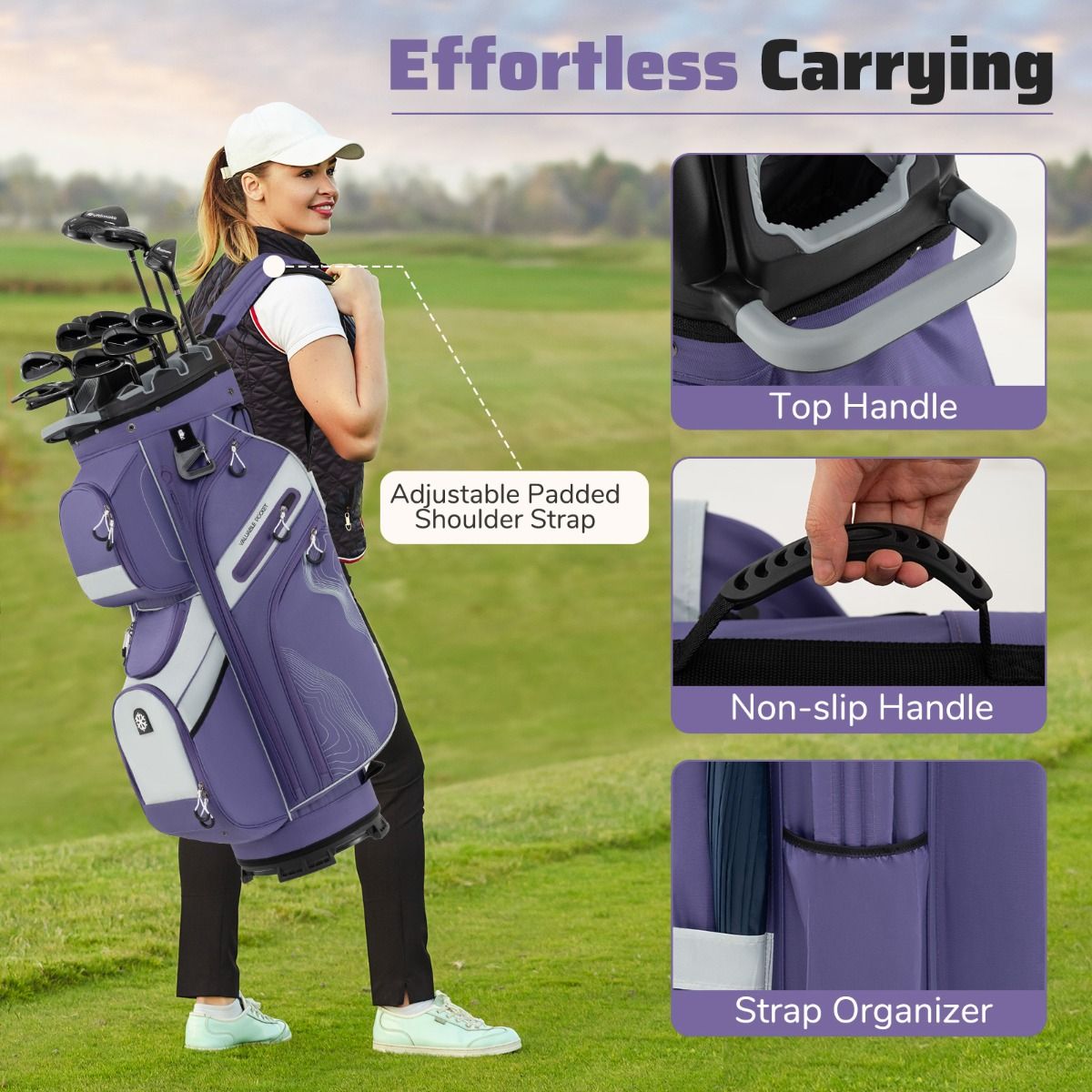 Coast Golfwagen-Tasche – 14-Fächer-Aufteilung – 11 Staufächer – Lila
