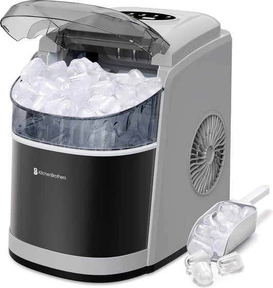 KitchenBrothers Eiswürfelbereiter - 1.6L - 8 min. - 12kg/24h - Selbstreinigungsfunktion - Eiswürfelbereiter mit Eisportionierer - Edelstahl