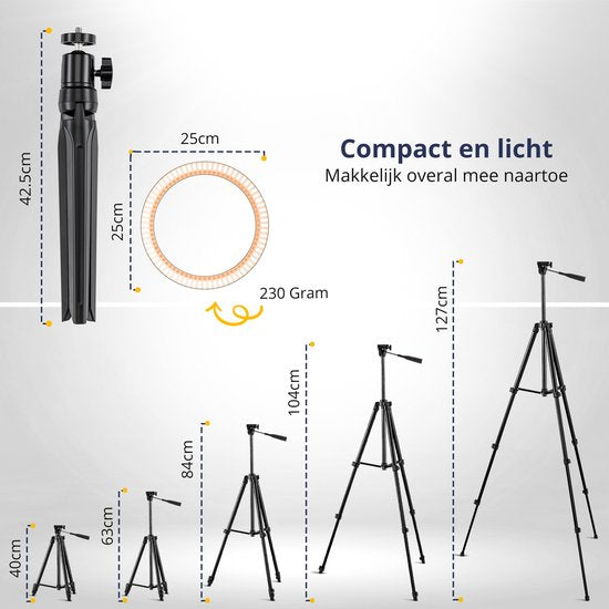 Studio ME Ringlicht mit Stativ 10 Zoll - Schwarz - Ringlicht - 30 Lichtmodi - Inkl. Fernbedienung & Mini-Stativ - Ringlicht - Ringlampen