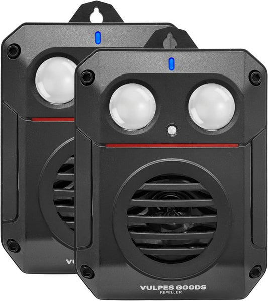 Vulpes Goods® Repellent Marder Repellent PRO V3 - Schädlingsabwehr - Steinmarderabwehr für den Außenbereich - 100% wasserdicht - kabellos & wiederaufladbar - 2 Stück