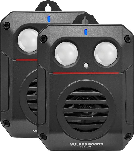 Vulpes Goods® Repellent Marder Repellent PRO V3 - Schädlingsabwehr - Steinmarderabwehr für den Außenbereich - 100% wasserdicht - kabellos & wiederaufladbar - 2 Stück