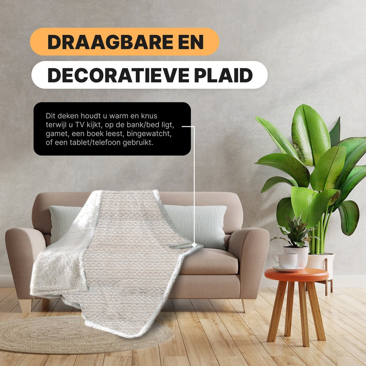 O'DADDYÂ® Plaid beige mit weißer Paspel - Plaids superweich - Decke 135x185 cm