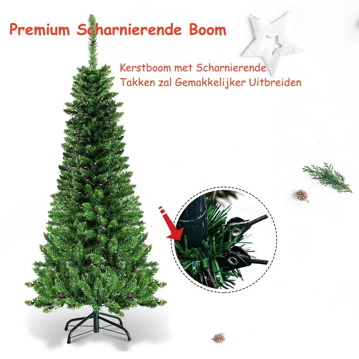 Künstlicher Weihnachtsbaum Coast Schmal - MIT warmweißen LED-Lichtern - Grün - 135cm