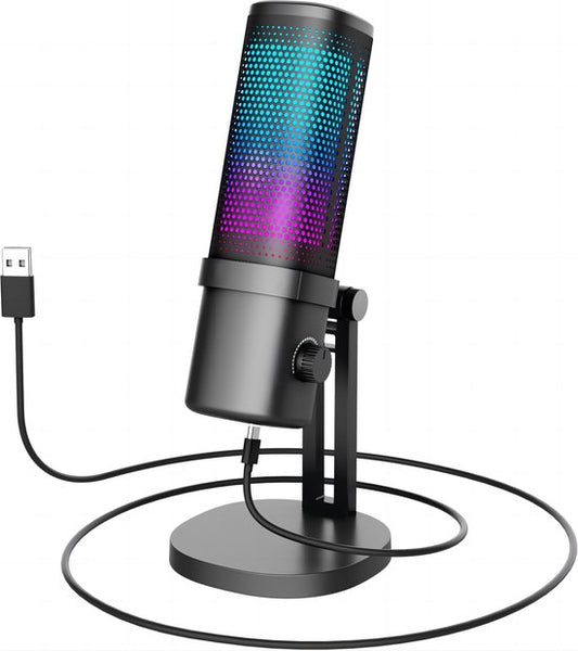 Fuegobird SP12 RGB Gaming-Mikrofon - Streaming-Mikrofon - für PC und Gaming-Mikrofon - Nierencharakteristik - Kondensatormikrofon - mit Ständer - integrierter Pop-Filter - Grau