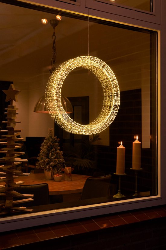 Luca Lighting Weihnachtsbeleuchtung Kreis mit warmweißen LED-Lämpchen – Ø 56 cm – Metall – Weiß