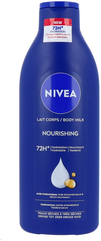 NIVEA Pflegende Körpermilch – mit Hyaluronsäure, sanftem Mandelöl und pflegendem Serum – Körpermilch mit 72-Stunden-Feuchtigkeitsversorgung – Für trockene bis sehr trockene Haut – 400 ml