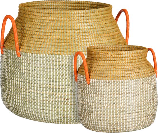 Mica Decorations Milou Aufbewahrungskorb - 2er-Set - H43 x Ø50 cm - Seegras - Gelb