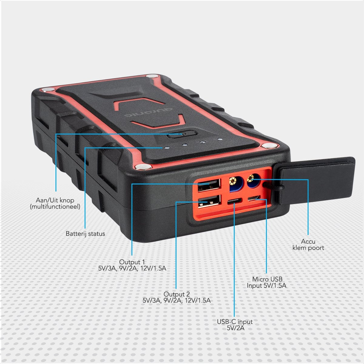 Auronic 12V Jumpstarter für Auto 1000A / 13.000 mAh 4-in-1 Starter Auxiliary - Rot/Schwarz Inklusive Tasche