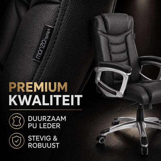 Monza Home® Bürostuhl Schwarz – Ergonomischer Bürostuhl – PU-Leder – Verstellbar – 150 kg Tragkraft – Luxuriöser Chefsessel