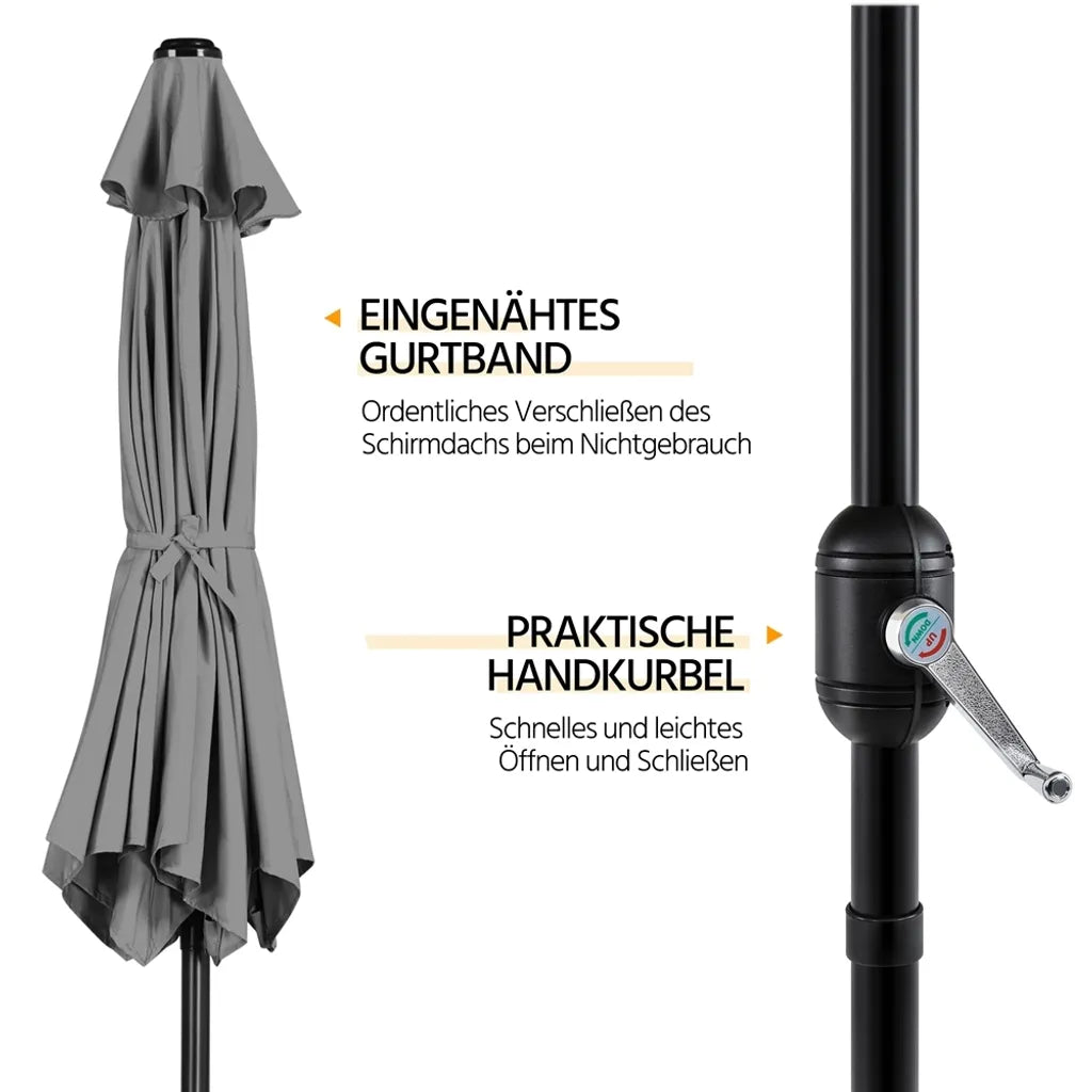 Yaheetech Gartenschirm mit Neigungsfunktion und Pendel – Grau – Ø 269 x 241 cm