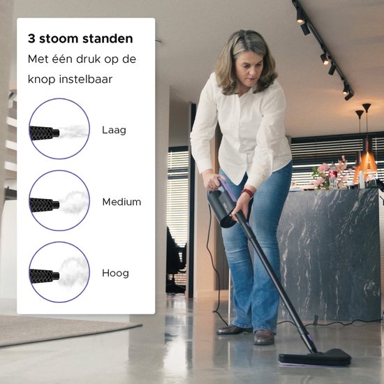 Motionflow 16-in-1 Dampfreiniger - Fleckenreiniger - Handdampfer zur Tiefenreinigung von Boden, Sofa, Bad und Teppich - Dampfmop - Teppichreiniger - Dampfreiniger Schwarz