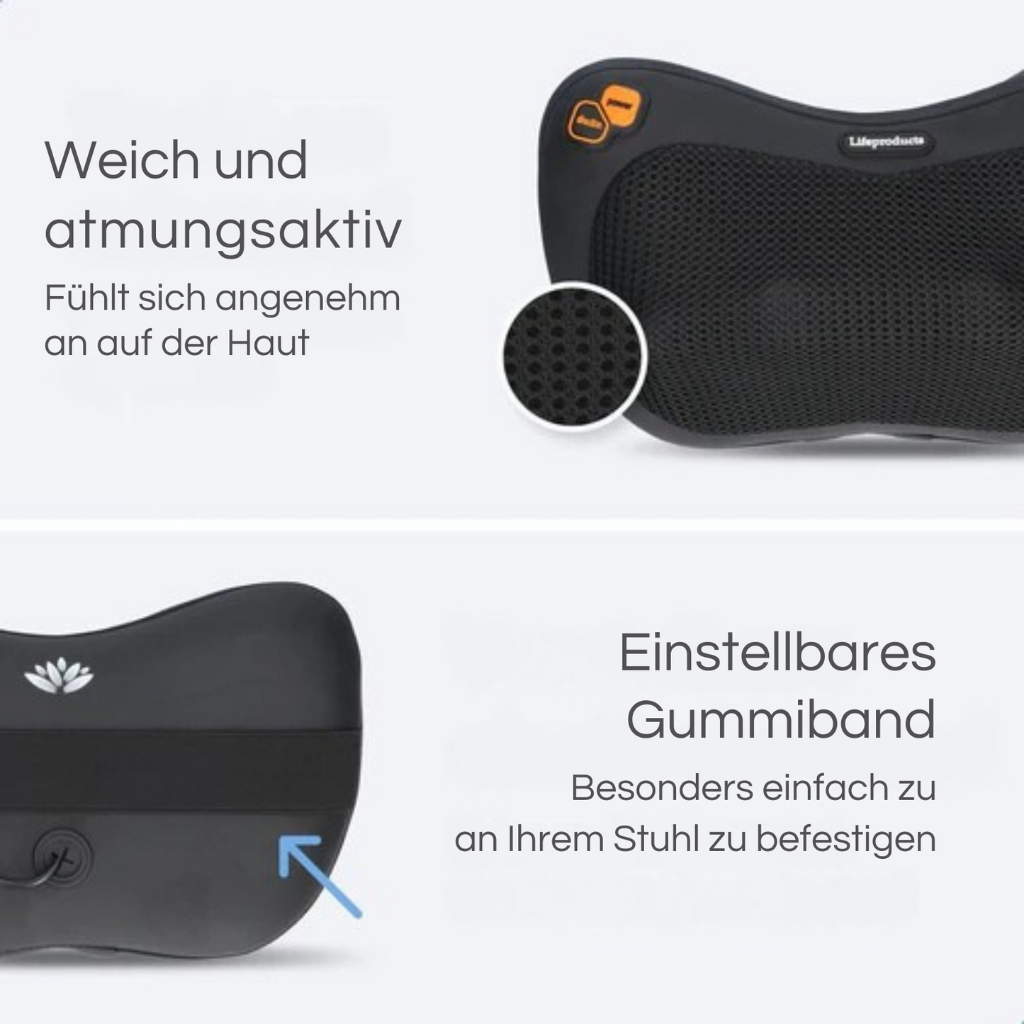 Lifeproducts - Shiatsu Massagekissen - mit Wärmefunktion - 4 Bedienknöpfe - mit WLAN - Schwarz