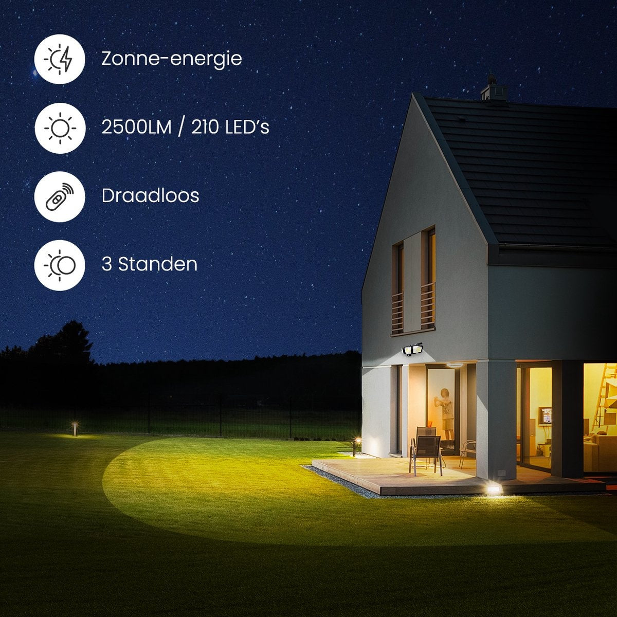 Auronic Solar Außenleuchte mit Bewegungssensor - Wandleuchte mit Sensor - Solar - 210 LEDs - IP65 - Schwarz