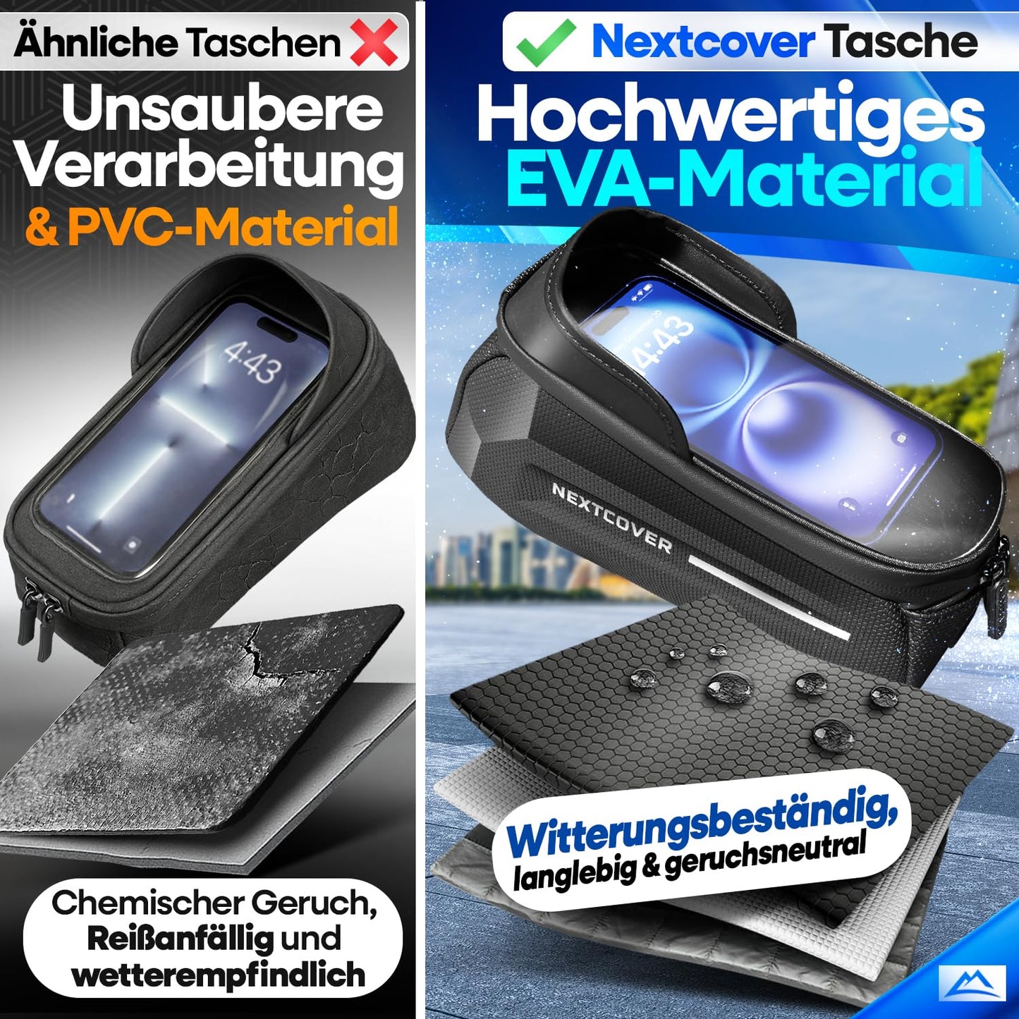 Nextcover® Rahmentasche Fahrrad - Handytasche mit Touchscreen - Wasserdicht
