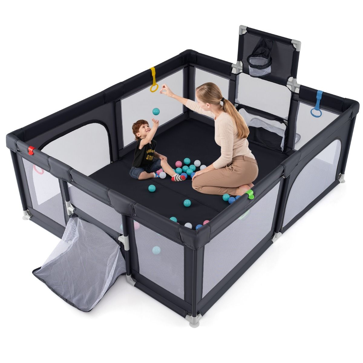 Coast Babybox mit Basketballkorb und Fußballtor – inklusive Bälle und Tragetasche – dunkelgrau 188 x 157 cm