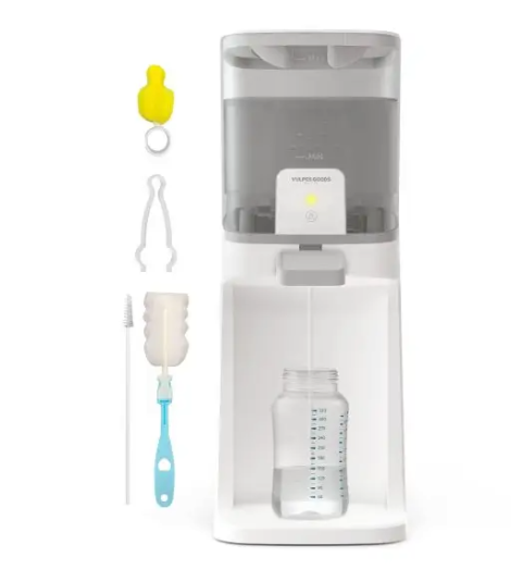 Vulpes Goods® Baby-Wasserspender Pro - 1,6 Liter - Mit 3 Temperatureinstellungen und LED-Anzeige - Einhandbedienung - Für Flaschennahrung und Tee - Weiß/Hellgrau