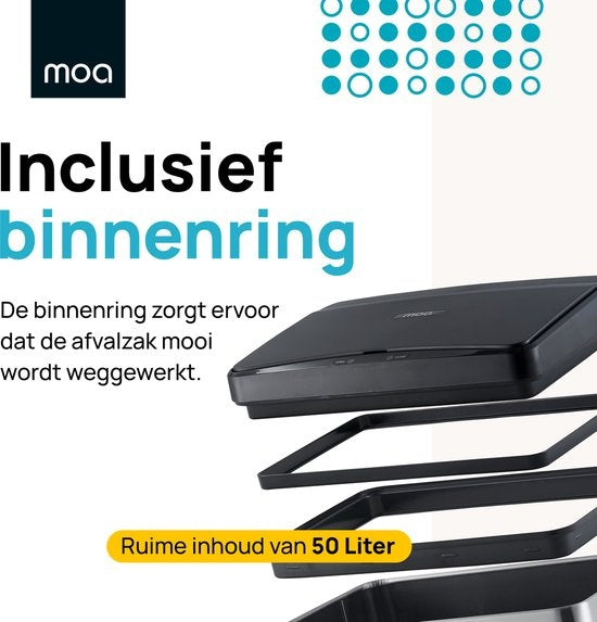 MOA Sensor Prullenbak - 50 liter - RVS & duurzaam ABS - Non-slip - Geruisloze deksel - Vertraagd sluiten modus - Stainless - SB02S