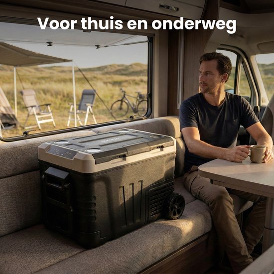 Auronic Electric Cool Box - Kompressor - 2 Zonen - 33L - 12/24V und 240V - Kühlen und Gefrieren - Campingkühlschrank - Frigobox Auto - Mit Rädern und Griff - Schwarz