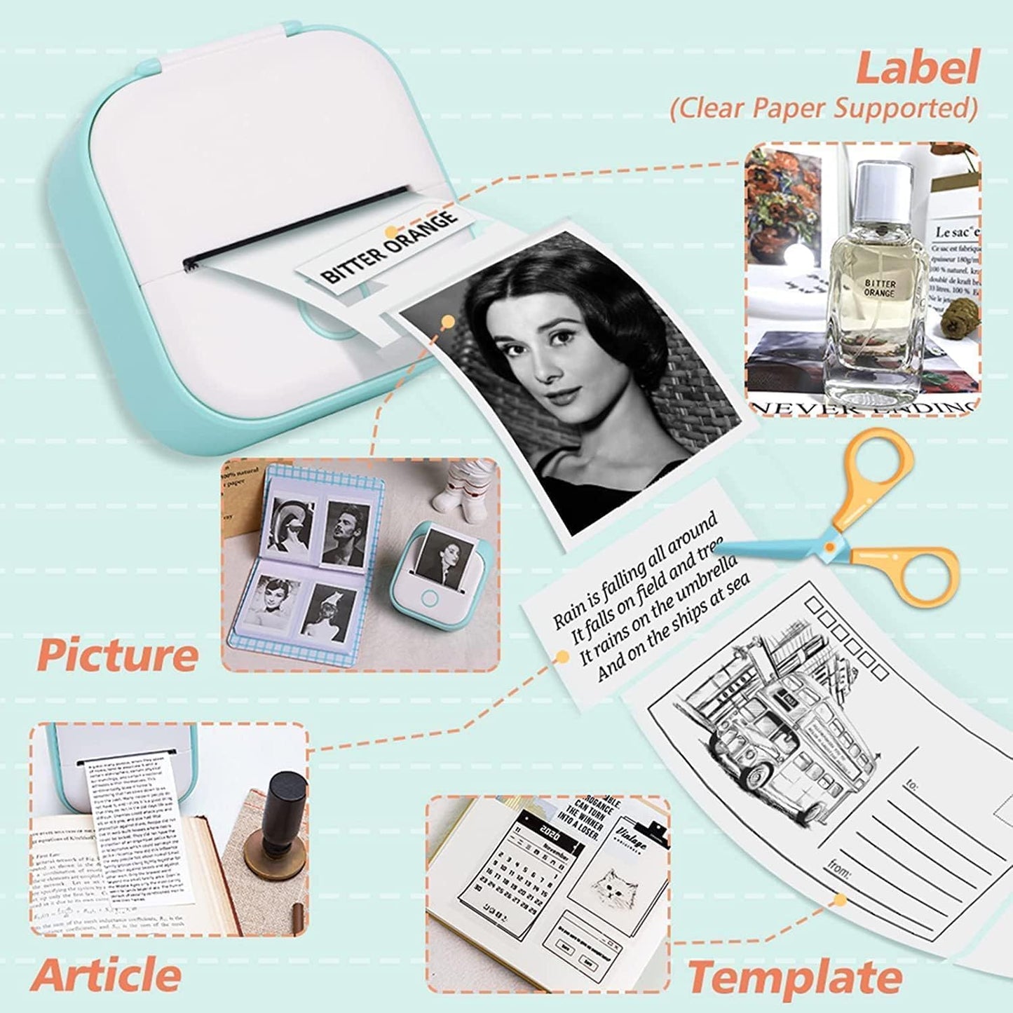 Gienslru Mini Pocket Printer – Tragbarer Bluetooth-Thermodrucker für Fotos – Tintensparend – 3,8 x 8,6 x 8,9 cm – Grün