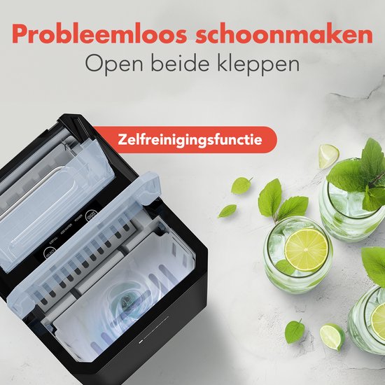KitchenBrothers Eiswürfelbereiter - 1L - Easy Clean + Selbstreinigungsfunktion - Eiswürfelbereiter - 12kg/24 Stunden - Gunmetal-Edelstahl