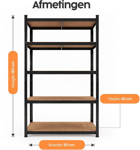 Infinity Goods Regalschrank Schwarz – 2er-Set – 180 x 90 x 40 cm – Aufbewahrungsregal aus Metall – Vorratsschrank – Lagerregal mit 5 Einlegeböden – max. 175 kg pro Einlegeboden, 875 kg insgesamt