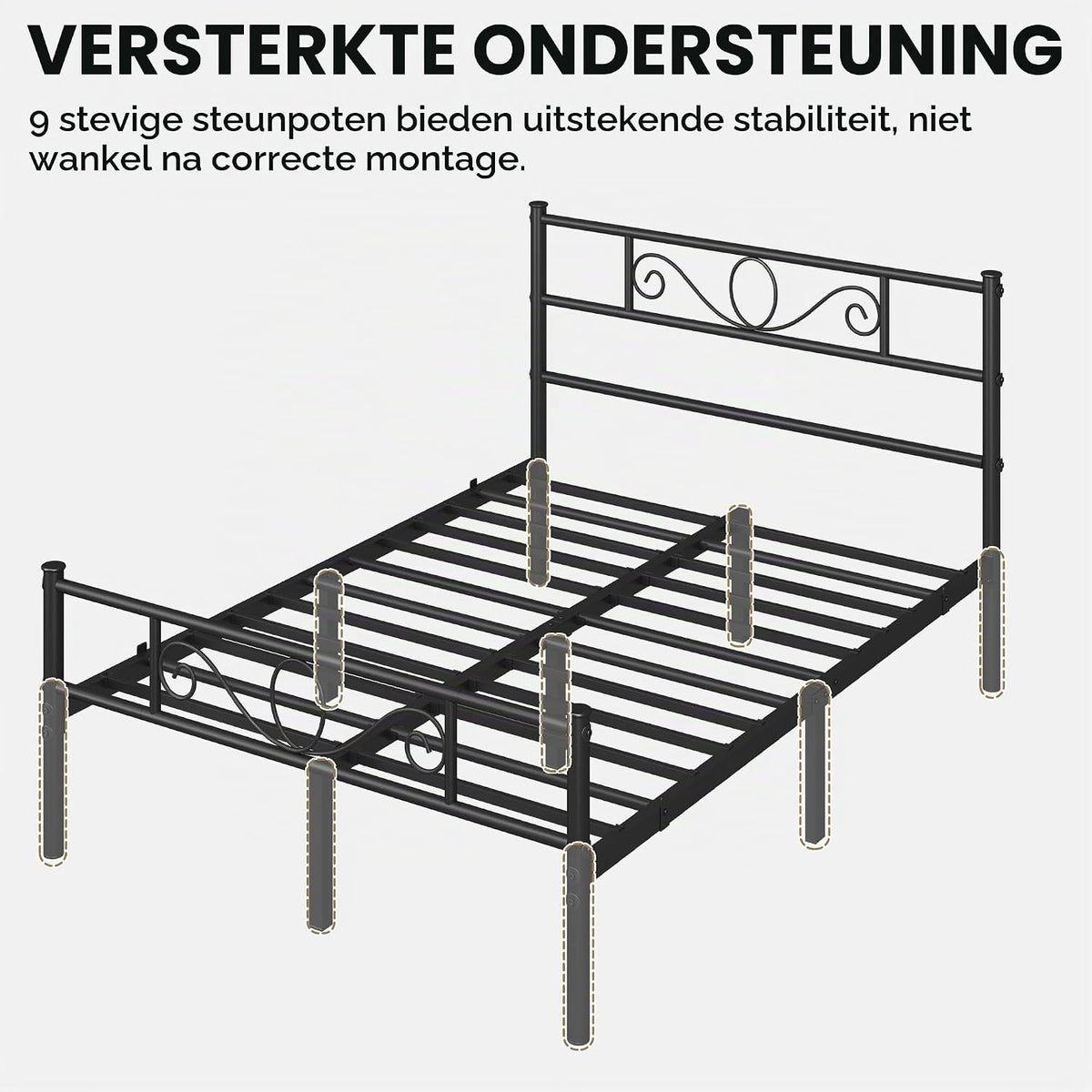 Yaheetech Doppelbett aus Metall 140 x 200 cm – Schwarzes Bettgestell – Mit Lattenrost