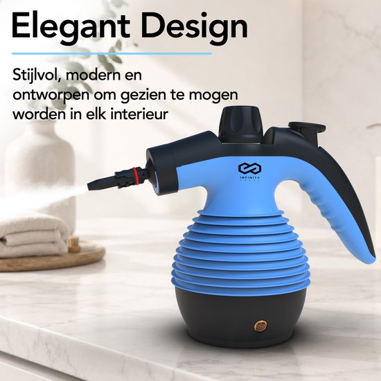 Infinity Goods Dampfreiniger – 12-in-1-Handdampfreiniger – Handdampfreiniger – Fleckenentferner – Teppichreiniger – 10 Aufsätze – 1050 Watt – 3,2 bar – Blau