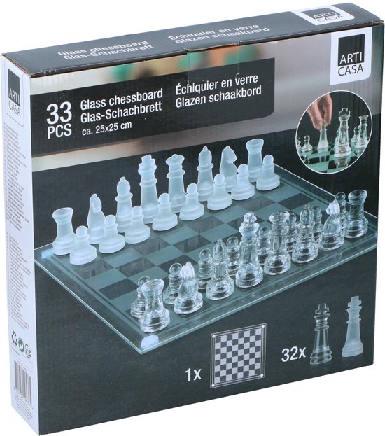 Arti Casa Glasschachspiel - 33-teiliges Set - 25x25 CM - 900 GR - Glas