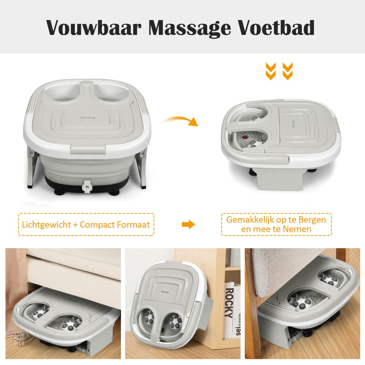 Coast Fußbad-Massagegerät – Zusammenklappbar mit Sprudelmassage und Infrarot – Einstellbare Heizfunktion – Grau 42 x 40 x 24 cm