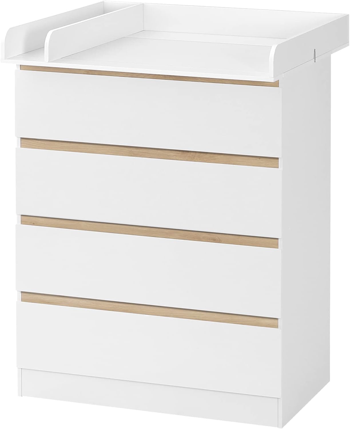 WOLTU Babykommode mit abnehmbarer Wickelauflage – 4 Schubladen – FSC-zertifiziertes Holz – Weiß