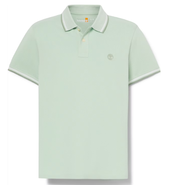 Timberland Oyster River Tipped Collar Polo Men - Größe L - Cameo Green - Slim Fit - Rückenlänge 70,5 cm - Gewicht 245 g/m²