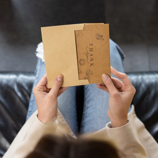 Partizzle 36x Kraft Dankeskarten Set - Dankeskarten - Grußkarten - Postkarten - Karten mit Umschlägen - 15x10 cm