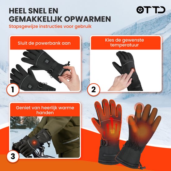 TTD® Beheizte Handschuhe Wiederaufladbar - Größe XL - Elektrische Handschuhe mit Heizung - Beheizte Fäustlinge - Batteriebeheizte Handschuhe Männer und Frauen - Unisex